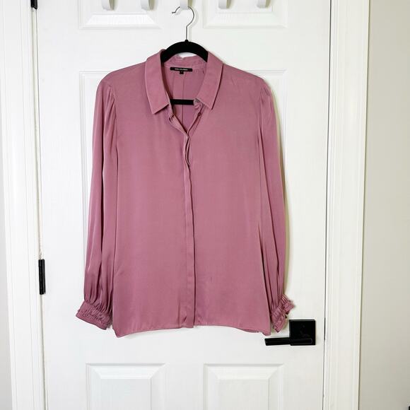 Kobi Halperin Mauve Size M Silk Collared Blouse Ruched Cuff Career Work Wear - Picture 2 of 10